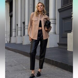 NWT • The Drop • Women's @Lisadnyc Faux Leather Long Shirt Jacket • Praline •
